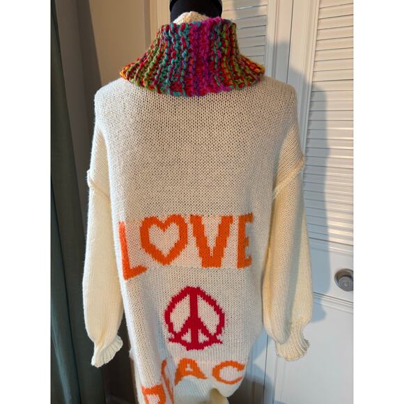 L🧡VE ☮️ PEACE Oversized White Knit Duster, Full Length Soft Warm Sweater +Scarf - Picture 3 of 11